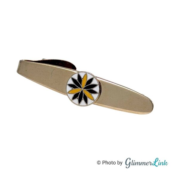Vintage Robbins Co PA Dutch Hex Compass Rose Cloisonne Gold Tone Tie Bar Clip - Picture 2 of 11